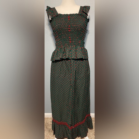 Handmade Dresses & Skirts - Handmade Green Smocked Top & Maxi Skirt Babydoll Boho Prairie Cottagecore Small